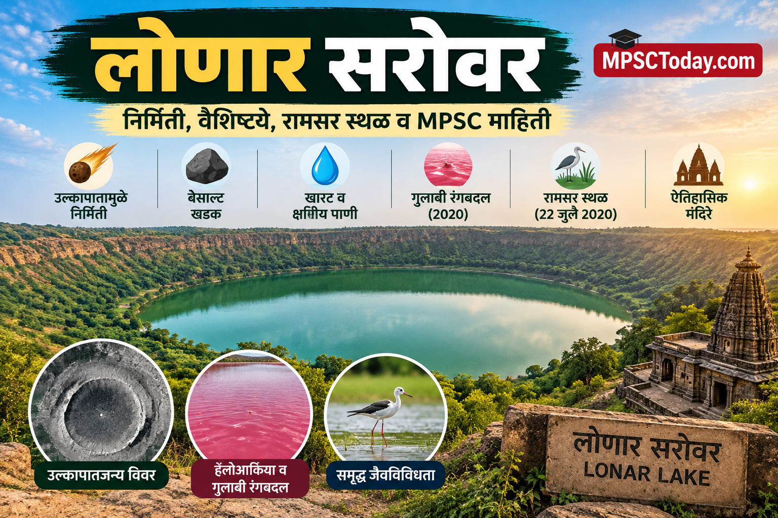 लोणार सरोवर (Lonar Lake) : निर्मिती, वैशिष्ट्ये, रामसर स्थळ व MPSC माहिती