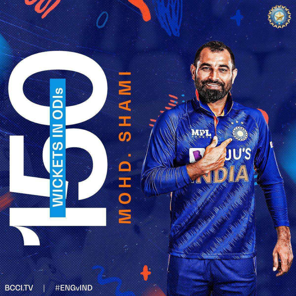 मोहम्मद शमी हा एकदिवसीय सामन्यांमध्ये सर्वात जलद 150 विकेट घेणारा भारतीय गोलंदाज ठरला आहे