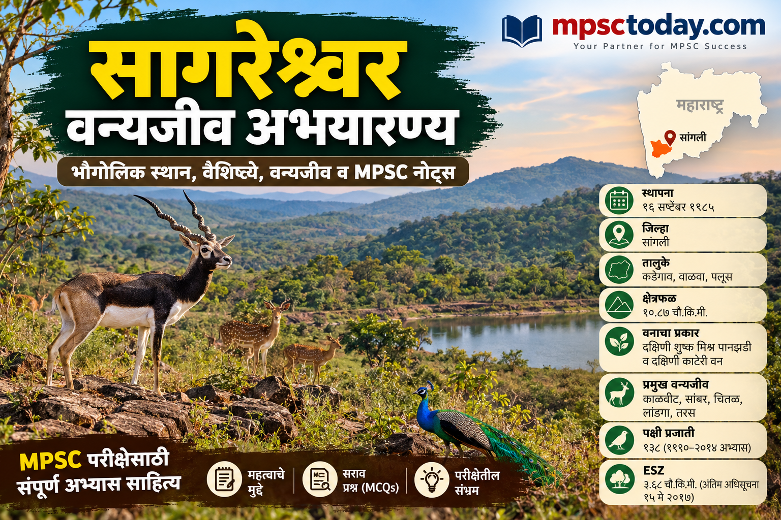सागरेश्वर वन्यजीव अभयारण्य — भौगोलिक स्थान, जैवविविधता व MPSC नोट्स