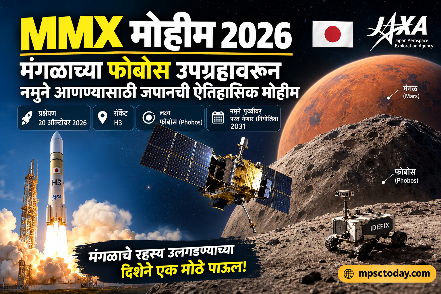 MMX मोहीम २०२६ : मंगळाच्या फोबोस उपग्रहावरून नमुने आणण्यासाठी जपानची ऐतिहासिक मोहीम | MPSC Current Affairs
