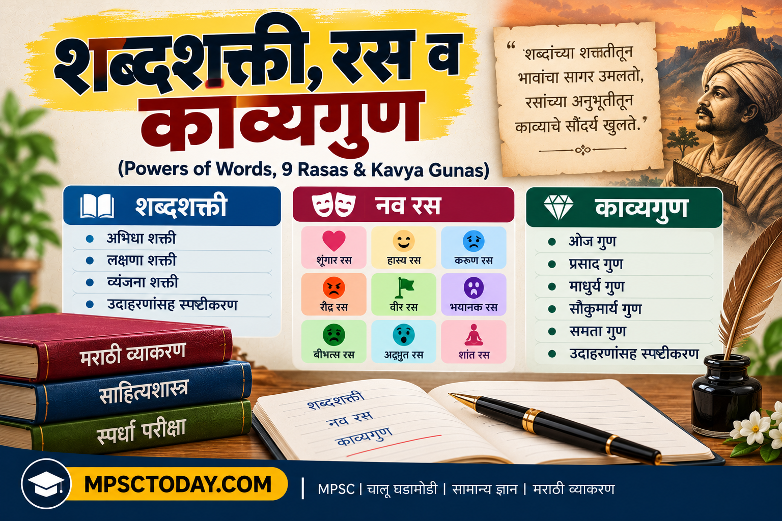 शब्दशक्ती, रस व काव्यगुण (Powers of Words, 9 Rasas & Kavya Gunas) – MPSC विशेष संपूर्ण अभ्यासक्रम