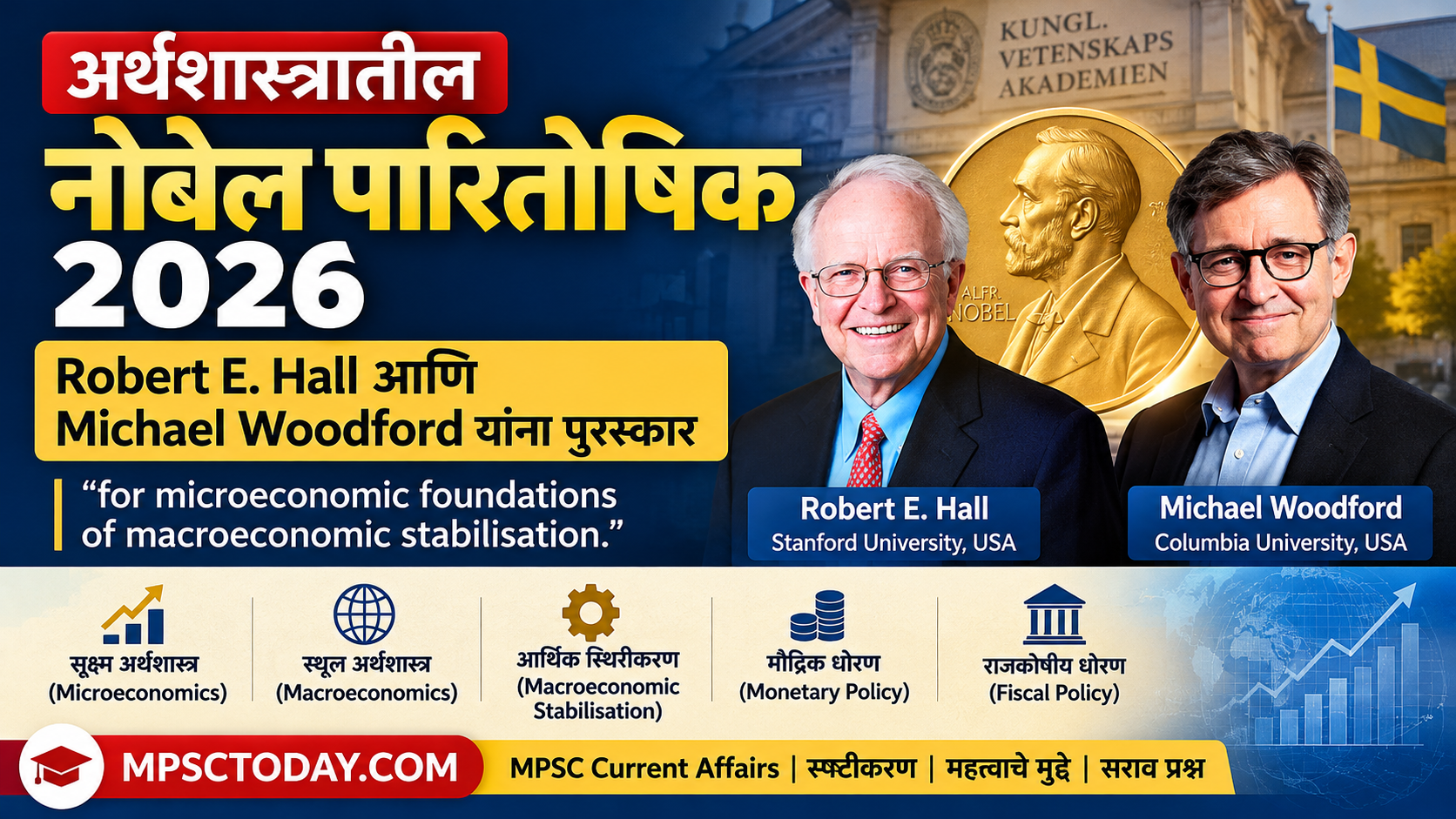 अर्थशास्त्रातील नोबेल पारितोषिक 2026 : Robert E. Hall आणि Michael Woodford यांना पुरस्कार | MPSC Current Affairs