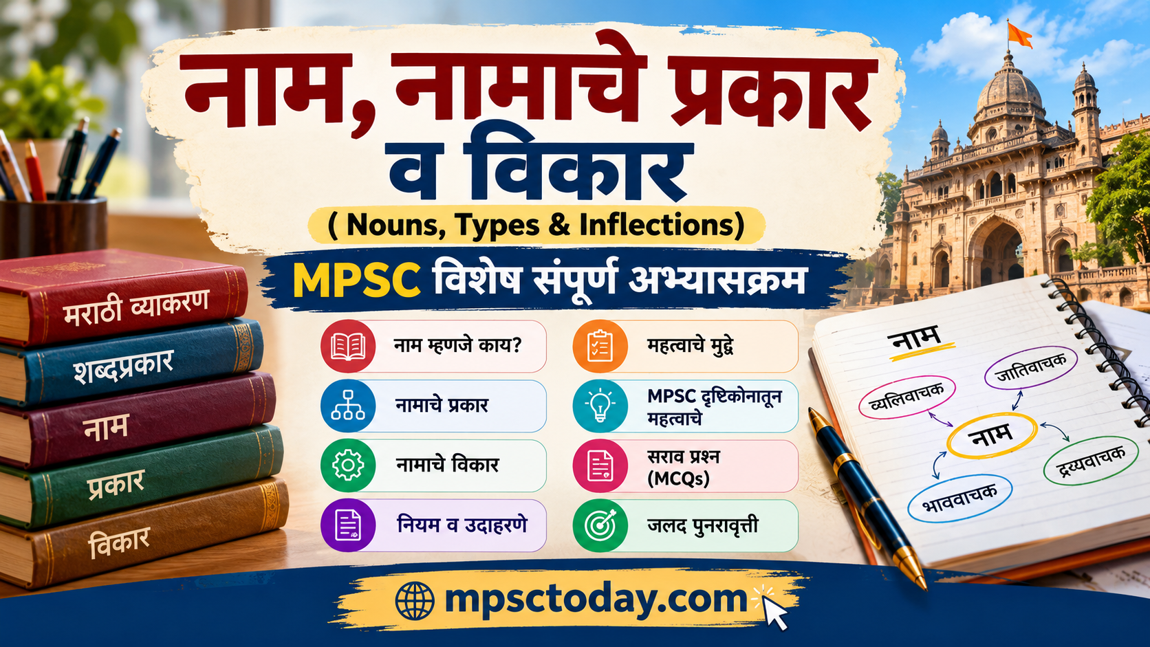 नाम, नामाचे प्रकार व विकार (Nouns, Types & Inflections) – MPSC विशेष संपूर्ण अभ्यासक्रम
