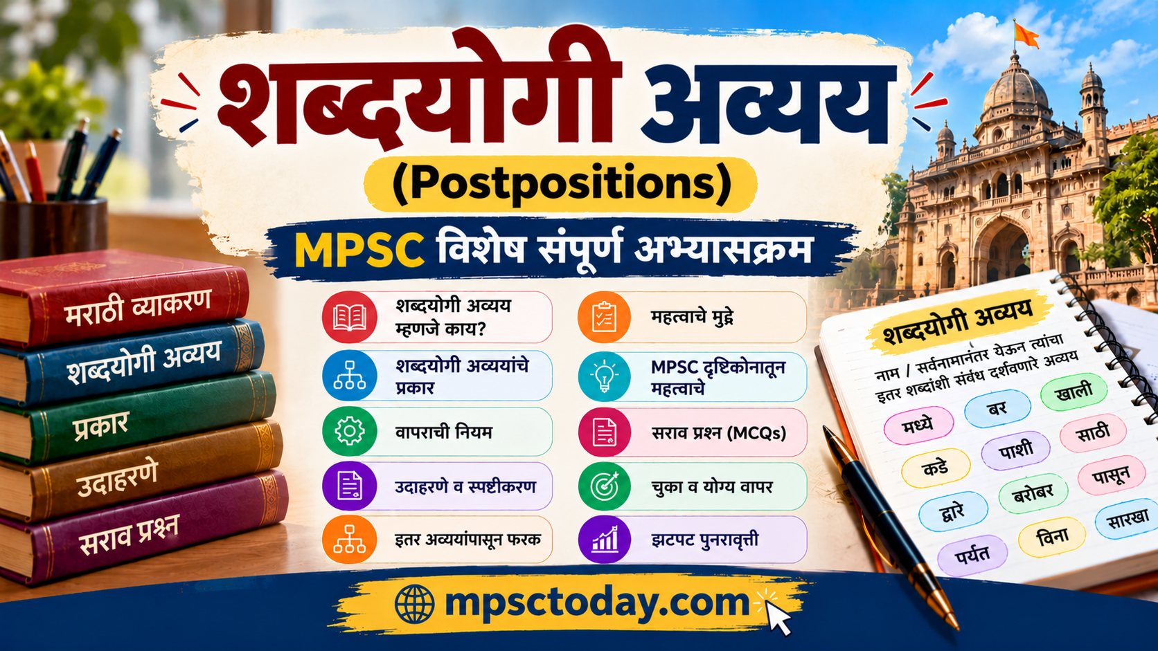 शब्दयोगी अव्यय (Postpositions) – MPSC विशेष संपूर्ण अभ्यासक्रम