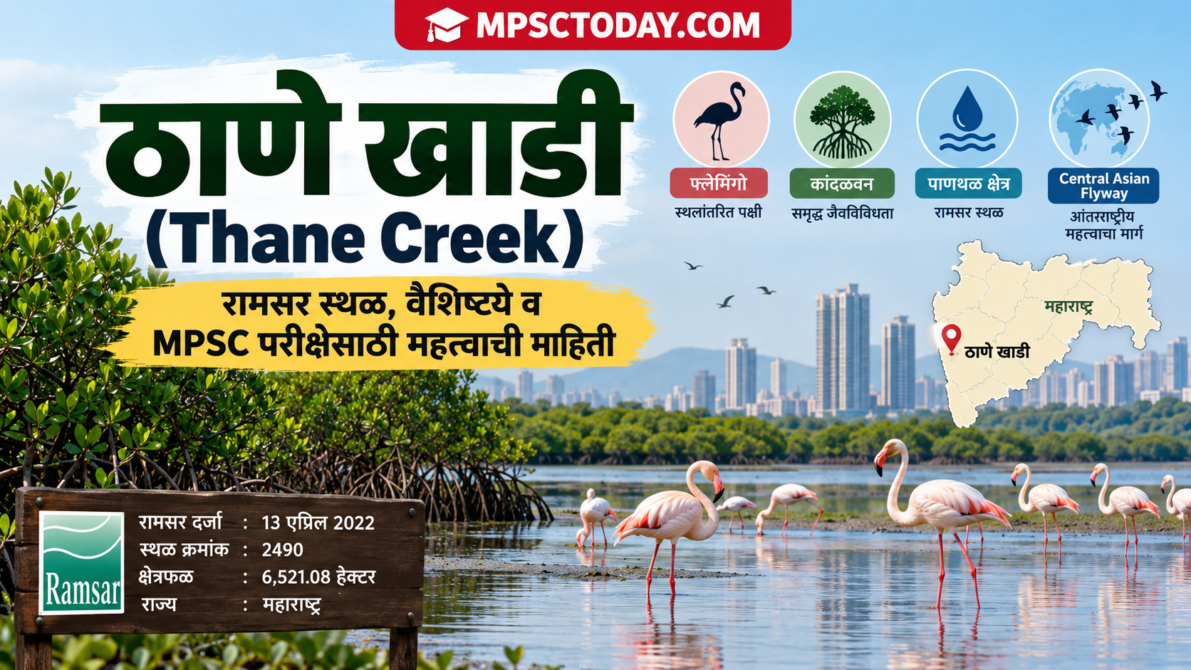 ठाणे खाडी (Thane Creek) : रामसर स्थळ, वैशिष्ट्ये व MPSC परीक्षेसाठी महत्त्वाची माहिती