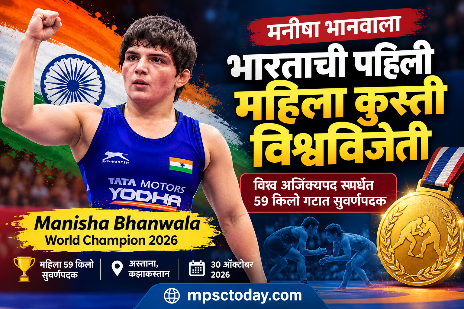 मनीषा भानवालाने रचला इतिहास; कुस्ती विश्व अजिंक्यपद स्पर्धेत सुवर्ण जिंकणारी पहिली भारतीय महिला