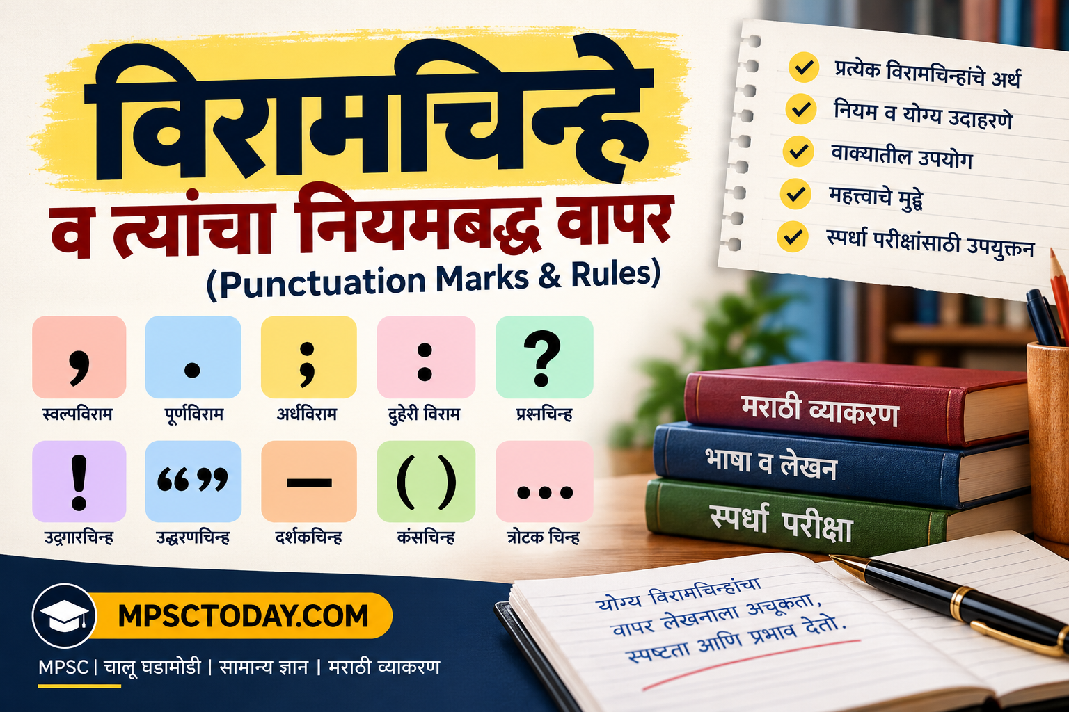 विरामचिन्हे व त्यांचा नियमबद्ध वापर (Punctuation Marks & Rules) – MPSC विशेष संपूर्ण अभ्यासक्रम