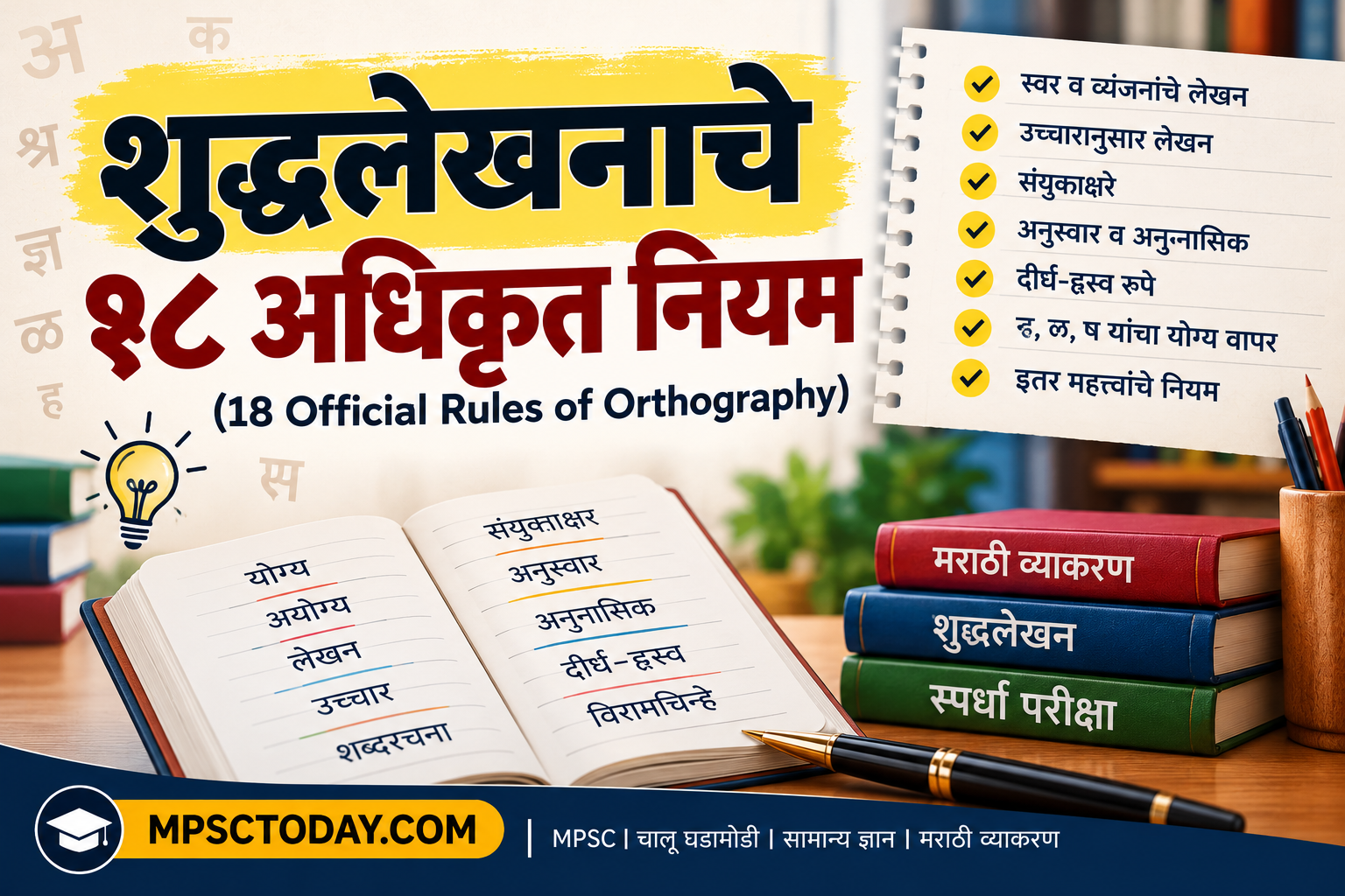 शुद्धलेखनाचे १८ अधिकृत नियम (18 Official Rules of Orthography) – MPSC विशेष संपूर्ण अभ्यासक्रम